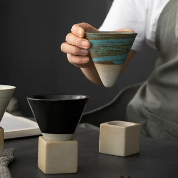 Seramik espresso fincanı Yaratıcı El-boyalı Sırlı çay bardağı Tabanı ile Kumtaşın Kişisel Su Bardağı