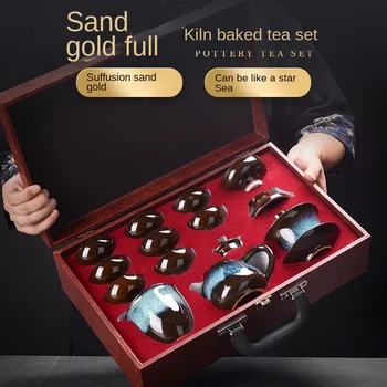 Seramik Fırın Kum-altın Çay Seti High-end İş Hediye Kung Fu Çay Seti