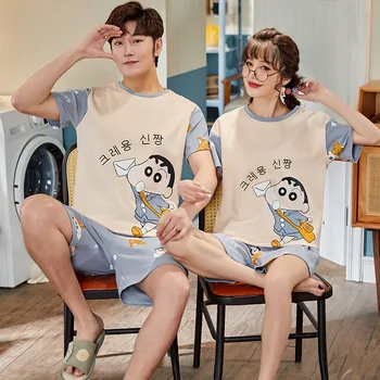 Sevgilisi Pijama Seti Erkekler ve Kadınlar Çift Eşleşen Pijama 2 Paket Anime Luffy D Baskı Pijama Yaz Kısa Kollu Rahat Kıyafeti