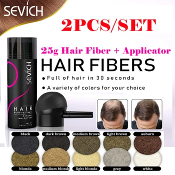 Sevich 2 adet / grup Saç Bina Lifleri Sprey Seti 10 Renk Keratin Tozu Saç Dökülmesi Ürünü 25g Saç Fiber Meme Aplikatör Pompası