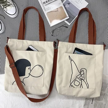 Sevimli Karikatür askılı çanta Kadın Tuval Japon Ins Yumuşak Kız Sevimli Büyük Kapasiteli alışveriş çantası Öğrenci Bez okul çantası