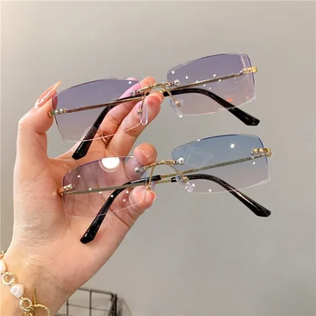 Shades Kadınlar İçin Toptan Lüks Tasarımcı Marka Tasarımcı Güneş Gözlüğü Çerçevesiz Gözlük 2021 Vintage Dikdörtgen Gözlük UV400