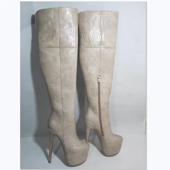 SHOFOO ayakkabı, Güzel moda bayan botları, yılan derisi, yaklaşık 18cm yüksek topuklu botlar, diz boyu bayan botları.BOYUT: 34-45