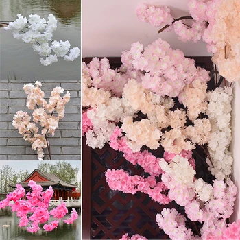Simülasyon Kiraz Çiçeği Şube Düğün Odası Dekorasyon Kiraz Ağacı DIY Oturma Odası Düğün Balkon çiçek askılığı Dekorasyon
