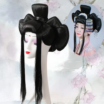 Siyah Anime kostümlü oyun Saç Kadınlar İçin Kraliyet Saç Ürünleri Vintage Saç Kiti Marsquerade Giyinmek Prenses Parti TV Film Oynatma