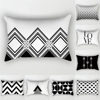 Siyah Beyaz Geometrik Çizgili Yastık Kılıfı Mektup polyester yastık Örtüsü 30X50 Oturma Odası Dekoratif Kanepe Yastıkları Ev Dekor