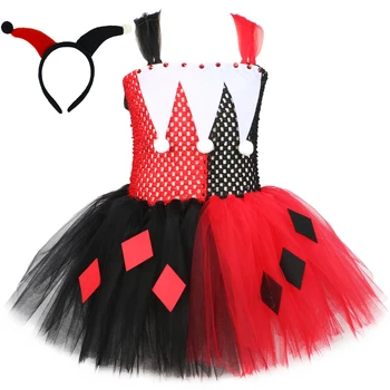Siyah ve Kırmızı Joker Harleen Tutu Elbise Kızlar için Fantezi İntihar Canavar Cosplay Kostüm Çocuklar Tül Elbisesi Bebek Kız cadılar bayramı kıyafetleri