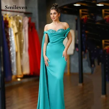 Smileven Yeşil balo kıyafetleri Boncuk Sevgiliye Örgün Abiye giyim Longo Pleats Suudi Arabistan Basit Düğün Parti Elbise 2023