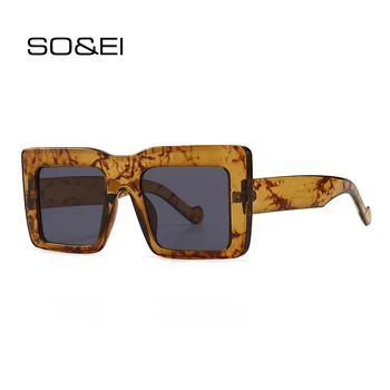 SO & EI Moda Kare Düz Üst Güneş Kadınlar Vintage Marka Tasarımcısı Gri Lens Gözlükleri Erkekler Trend Retro Shades UV400