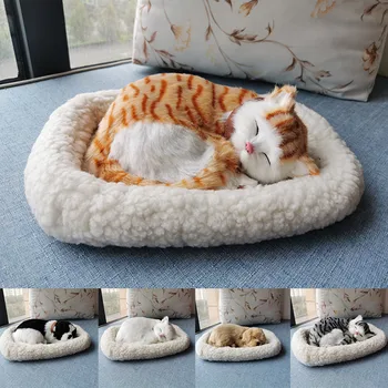 Solunum Kedi Simülasyon Kürklü Kedi Ve Köpek Uyku Modeli Bebek Ev Decorstuffed Peluş elektronik oyuncak Çocuk Kız Hediye İçin