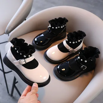 Sonbahar Deri Kız Ayakkabı Örme Patchwork Prenses Çorap Çizmeler Moda Çocuk PU deri ayakkabı Kız çocuk çizmeleri CSH1159