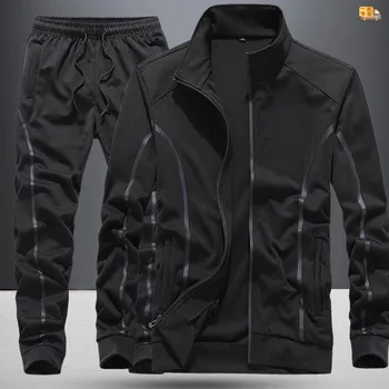 Sonbahar erkek Spor Koşu Seti Marka Eşofman İki Adet Setleri Homme Giysileri Açık Takım Elbise Erkek Ceketler Büyük Boy Spor Giyim