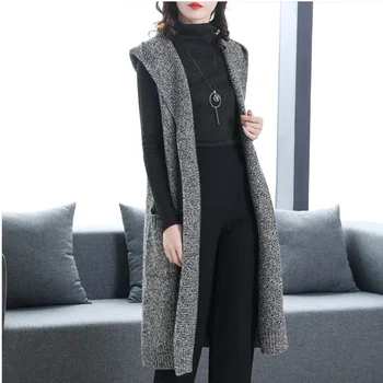 Sonbahar Kış Kadın Moda Örme Hırka Kazak Yelek Kadın V Yaka Örme Uzun Kolsuz Ceket Yelekler A60