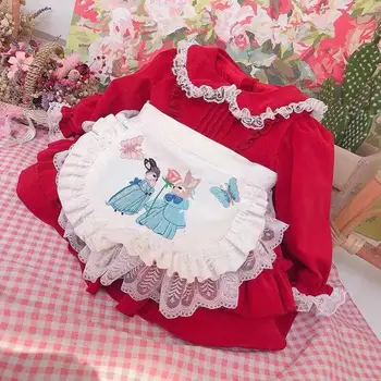 Sonbahar Kış Kız Lolita Hizmetçi Noel Elbise Çocuk Kırmızı Doğum Günü Elbise Prenses Elbise 2 adet Çiçek Kız Elbise Düğün için