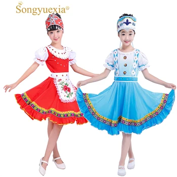 Songyuexıa Çocuk Rusya Ulus Performans Giyim Modern Sahne Gösterisi Kostümleri Çocuk Prenses Etek Parti dans Elbise