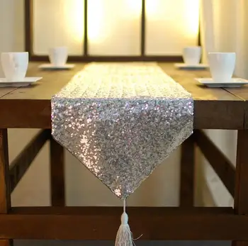 Sparkly Pullu Masa Koşucu Püskül Masa Bayrağı Düğün Doğum Günü Partisi Dekor Yemek Odası Ev Dekorasyon altın gümüş