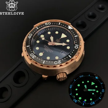 STEELDIVE Bronz 300m Dalış İzle Safir Kristal Seramik çerçeve NH35 C3 ışık Otomatik saatler bronz Ton Balığı mekanik Saat