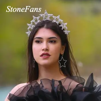 Stonefans Barok Kübik Zirkon Başlığı Yıldız Kafa Bandı Taç Kadınlar için Bling Rhinestone gelin tacı Saç Taç düğün takısı