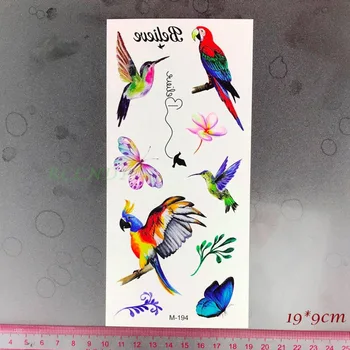 Su geçirmez Geçici Dövme Etiket renkli kelebek sinek kuş papağan şahin kartal dövme flaş dövme sahte dövme kız çocuklar için 7