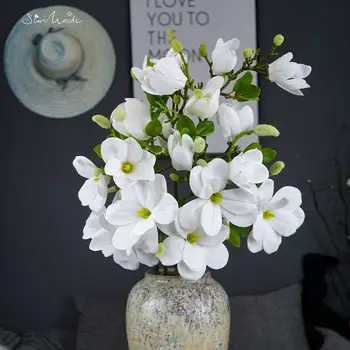 SunMade Lüks Büyük Manolya Şube Beyaz Çiçekler Düğün Dekorasyon Ev Dekorasyonumuzu Flores Artificales Yeni Yıl Güz