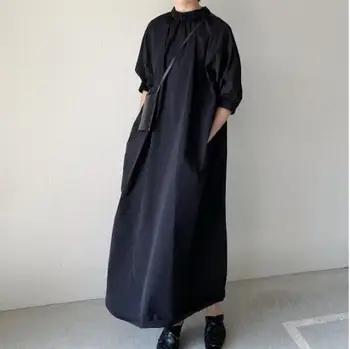 SuperAen 2022 Yaz Yeni Katı Standı A-line Orta Uzunlukta Gevşek Düz Günlük Elbiseler Kadın