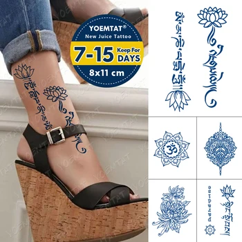 Suyu Mürekkep Kalıcı Su Geçirmez Geçici Dövme Etiket Lotus Yoga Dövmeler Sanskrit Kına Vücut Sanatı Kol Sahte Dövme Kadın Erkek