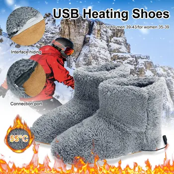 Süper yumuşak kış sıcak kar botları USB şarj yıkanabilir rahat peluş elektrikli ısıtmalı ayakkabı ayak ısıtıcı hediye için kadın erkek