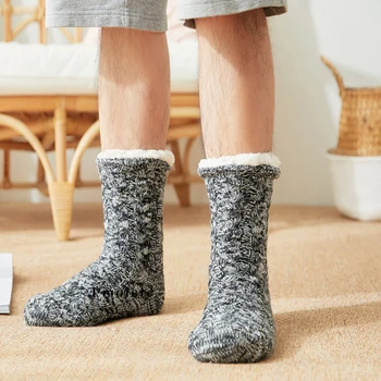 Sıcak erkek ev terlikleri Çorap Terlik Kürk Kısa Peluş Zemin Yatak Odası kaymaz Ev Terlik Erkekler için Yumuşak Artı Boyutu