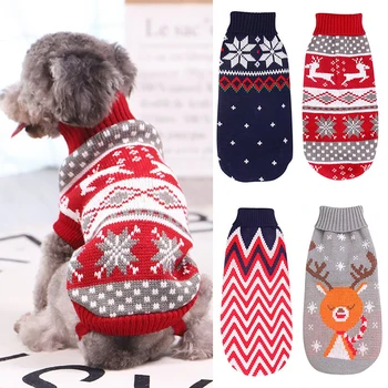 Sıcak Köpek Kazak Giyim Küçük Orta Köpekler için Kış Noel Geyik Baskı Kazak Pet Giyim Örgü Kostüm Ceket Sevimli