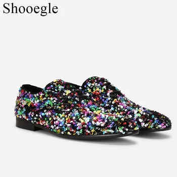 Sıcak Moda Lüks Karışık Renk Bling Loafer'lar Erkekler Glitter Düğün Ayakkabı El Yapımı yaz elbisesi Ayakkabı erkek Flats rahat ayakkabılar