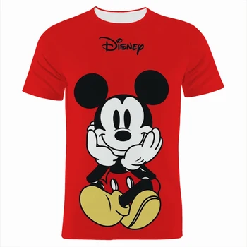 T-Shirt erkek Yaz Disney Mickey Mouse Karikatür Anime 3D Baskı kadın Kısa Kollu Streetwear Çocuk T-Shirt