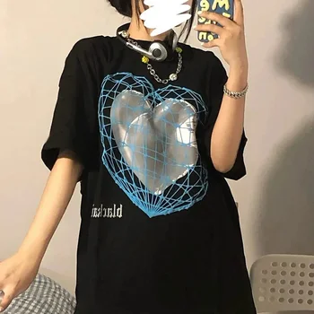 T-shirt Kadın Baskı Harajuku Goth Kadın Streetwear Kırpma Üstleri Kawaii Kısa Anime T Shirt HipHop Y2k Elbise Tshirt Giyim