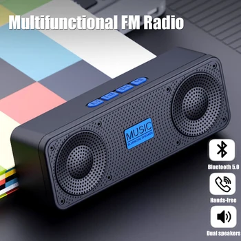 Taşınabilir FM Radyo Kablosuz Bluetooth5. 0 TWS Hoparlör Stereo Mini MP3 Çalar Destek TF Kart U Disk AUX Oyun Handsfree Çağrı