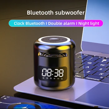 Taşınabilir kablosuz bluetooth 5.0 Hoparlör HiFi Ses Kalitesi LED Sıcak Gece Lambası FM Radyo Yuvarlak ABS Akıllı elektronik çalar saat