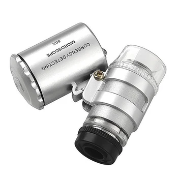 Taşınabilir Mini cep 60X mikroskop el büyüteç büyüteç UV ışık para dedektörü kuyumcu büyüteç ile led ışık