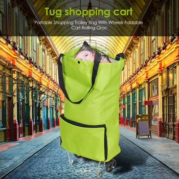 Taşınabilir Oxford Kumaş Katlanır alışveriş çantası Çekme Arabası Tekerlekler ile Kadınlar için Süpermarket Ev Satın Sebze Aksesuarı