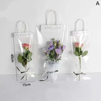 Taşınabilir Çiçekçi Dekorasyon Uzun Tote PVC şeffaf çanta Çiçek Buketi Torbalama Şeffaf hediye çantası Sıralama Ambalaj Malzemeleri