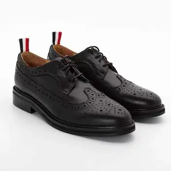 TB THOM Ayakkabı Moda Marka Tasarımcısı erkek Spor Ayakkabı Siyah Çakıl Dana Derisi Dantel-Up Brogues İş Düğün deri ayakkabı