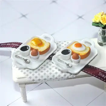 tepsi ile Bebek Evi Süsleme Mutfak Aracı Modeli Minyatür Kahvaltı Seti Simülasyon oyuncak yiyecekler Dollhouse Aksesuarları