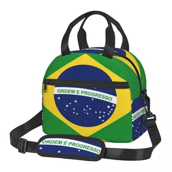 Termal Öğle Yemeği Çantası Kadınlar için Brezilya Bayrağı Gıda Saklama Kabı Seyahat Piknik Bento Çantası