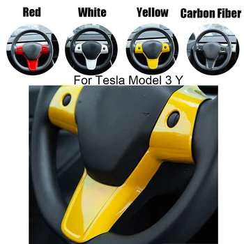 Tesla Modeli 3 Model Y 17-22 Karbon Fiber ABS direksiyon sticker koruma yama kapağı