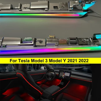 Tesla Modeli 3 Y İç Araba Ortam ışığı Merkezi Konsol Pano Paneli Kontrol LED Şerit ışıkları Lazer oyma