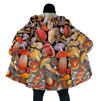 Tessffel Bitkiler Mantar Mantar Camo Hippi Renkli 3DPrint Erkek / Kadın Rüzgarlık Kış Rahat Kaput Pelerin Polar Palto A2