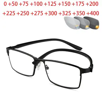 Titanyum alaşımlı Açık Fotokromik okuma gözlüğü Erkekler Güneş Otomatik Renk Değişikliği Presbiyopi Hipermetrop Gözlük gafas de lectura