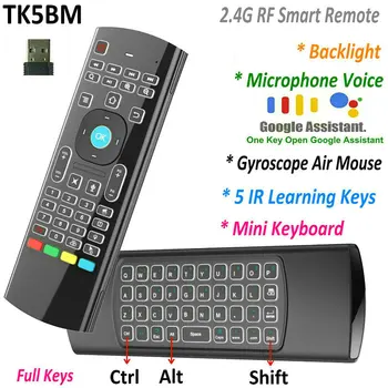 TK5BM 2.4 G RF Mikrofon Ses Jiroskop Hava Fare Mini klavye android akıllı tv kutusu PC PK MX3 Arkadan Aydınlatmalı Uzaktan Kumanda
