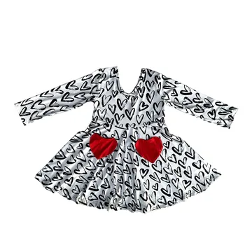 Toptan Çocuk sevgililer Günü Giyim Aşk Kalp Şekli Cep Bebek Kız Elbise