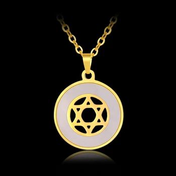 Trendy küçük Yıldız David Yuvarlak Kolye Kolye kadınlar için paslanmaz çelik Altın / çelik renk İsrail yahudilik takı hediye