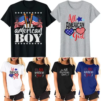 Tüm Amerikan Kız Gömlek Tüm-Amerikan-Erkek Kıyafetler ABD Amerika Bayrağı ve Havai Fişek Yurtsever 4th Temmuz T-Shirt Aile Giyim Hediyeler