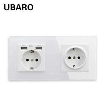 UBARO AB Rusya standart duvar Soket Lüks Kristal Temperli Cam Çerçeve Çıkışı USB Duvar elektrik fişi 110 - 250V 16A