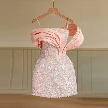 UETEEY Glitter Kısa Parti Elbiseler Sequins Sparkly Kadınlar Özel Durum Mini Kokteyl Abiye giyim Custom Made